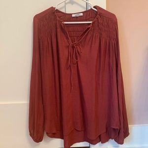 Ro & De Burgundy Tie Neck Blouse